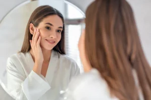 Young Woman Looking in a Mirror